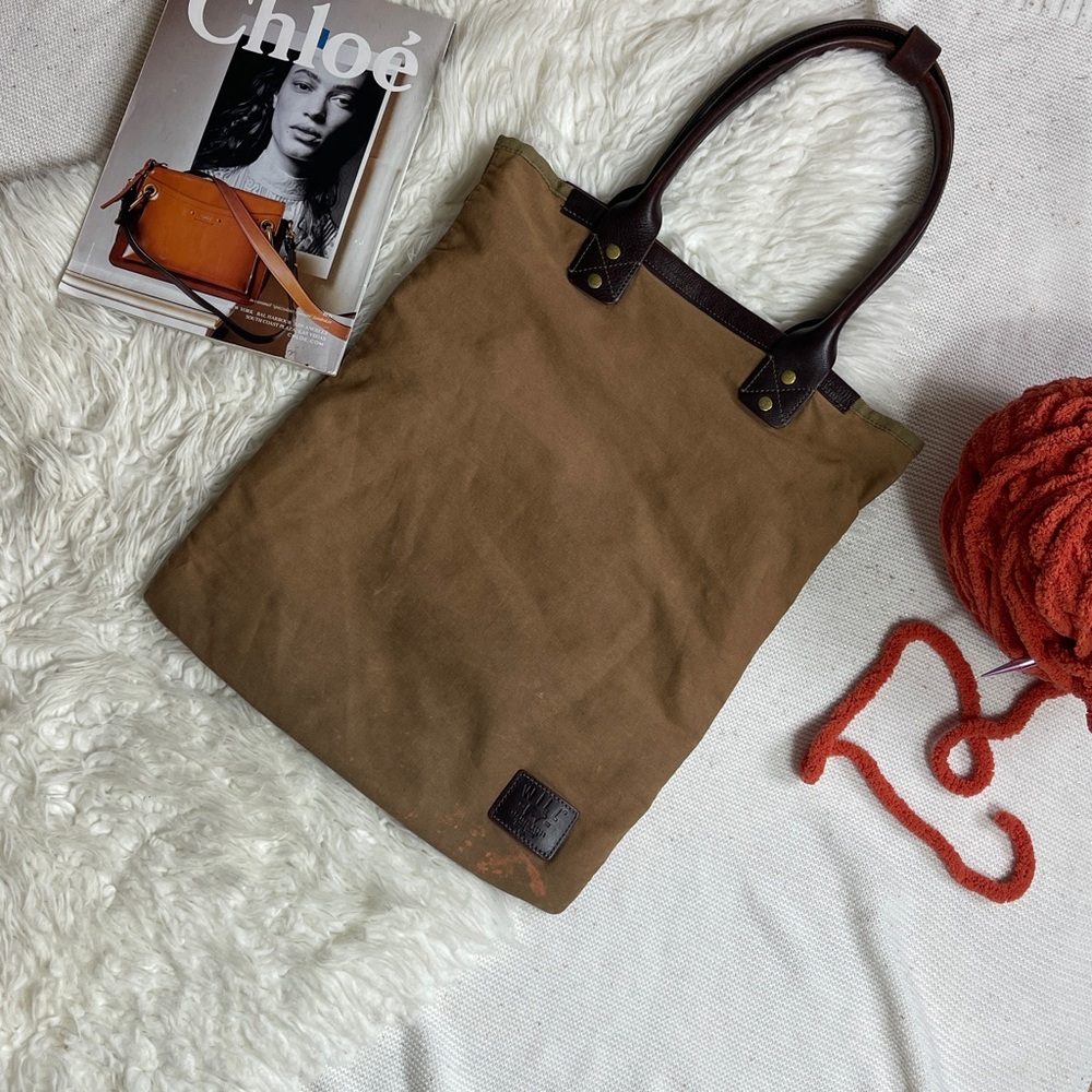 WILL Leather Goods Tan Canvas Bag with Dark Brown Leather Patch - Picture 15 of 15